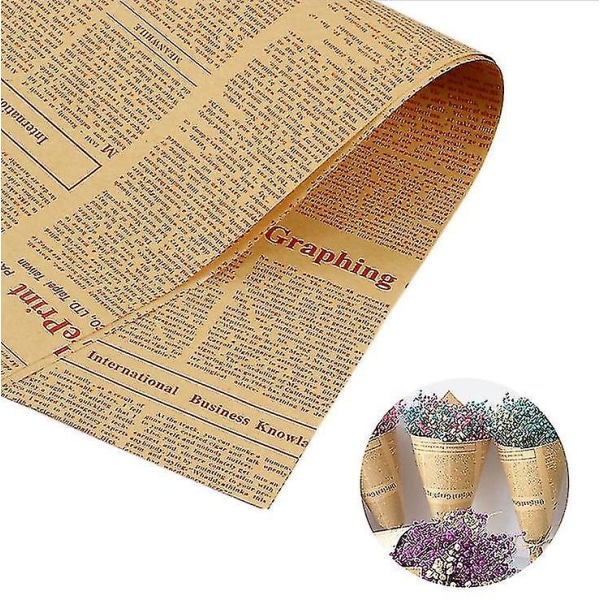 Retro engelsk kraftpapir Avis Blomsterinnpakningsmateriale Gavepapir Innpakningspapir for tørket blomster (rødt 45 ark)