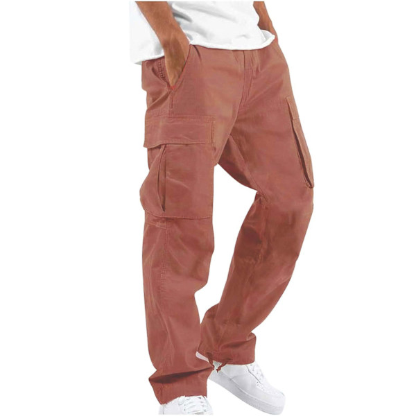 Mænds snøre, multi-pocket polyester cargobukser mørkerøde XXL