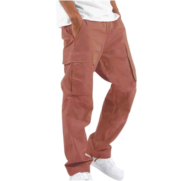 Men's Drawstring Multi-Pocket Polyester Cargo Pants mørk rød M