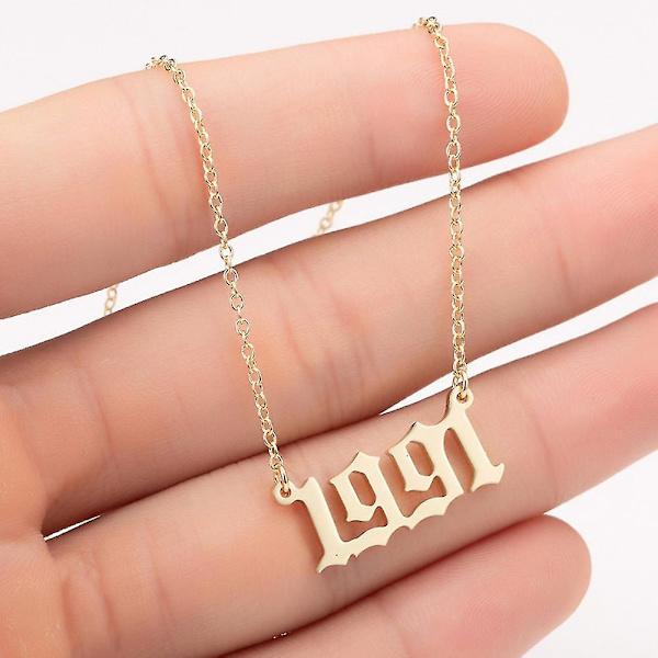 1980-2019 Birth Year Number Charm Pendant Stainless Steel Chain Necklace Jewelry Golden 1991