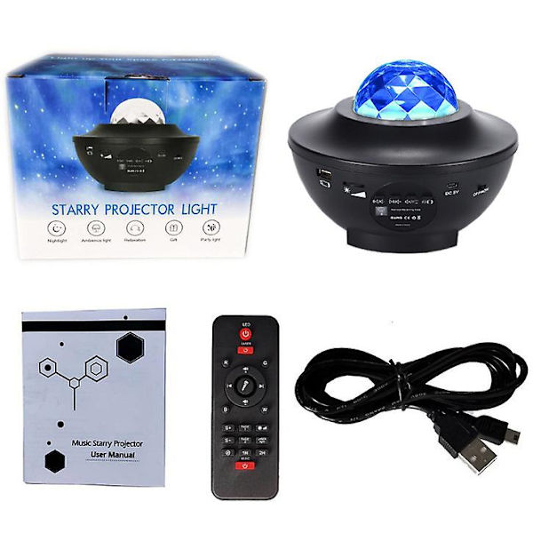 Led Galaxy Starry Night Light Projector Ocean Star Sky Party Speaker Lamp Remote Black