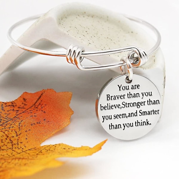 You Are Braver Stronger Smarter Than You Think Inspirational Expandable Bangle Bracelet Women