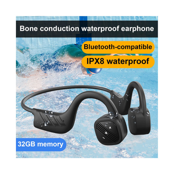 IPX8 Vattentät 5.0 Öronkrok Benledningshörlurar 32 GB MP3 Musi-Black-32GB