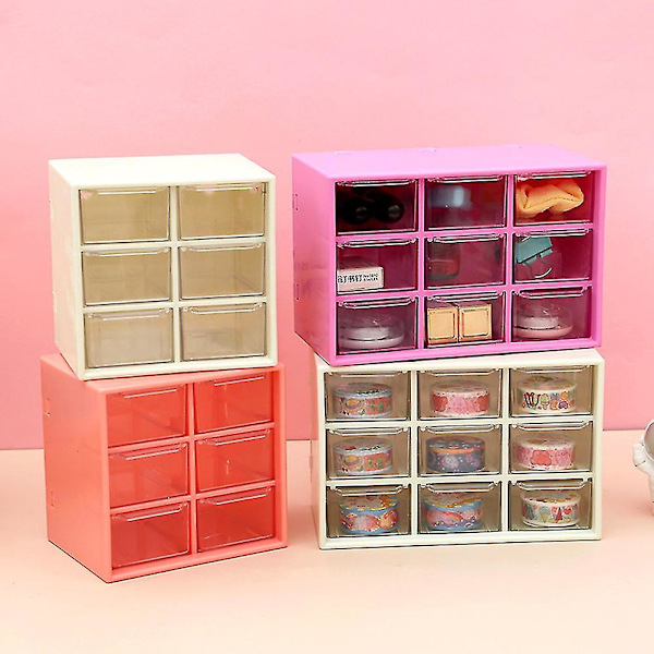 6/9 Grid Desktop Opbevaringsboks Smykkeskuffe Støvtæt Pearl Beads Organizer Rose Red Nine Grid