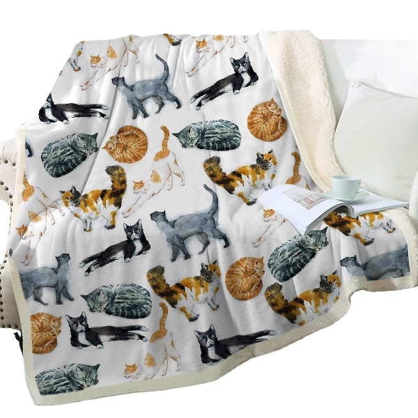 Sødt kattetæppe Kawaii Cat Lover Gave Plys Sherpa Tæppe Varmt Letvægts Plys Circle Tæppe 1 Lamb Fleece 100*130CM