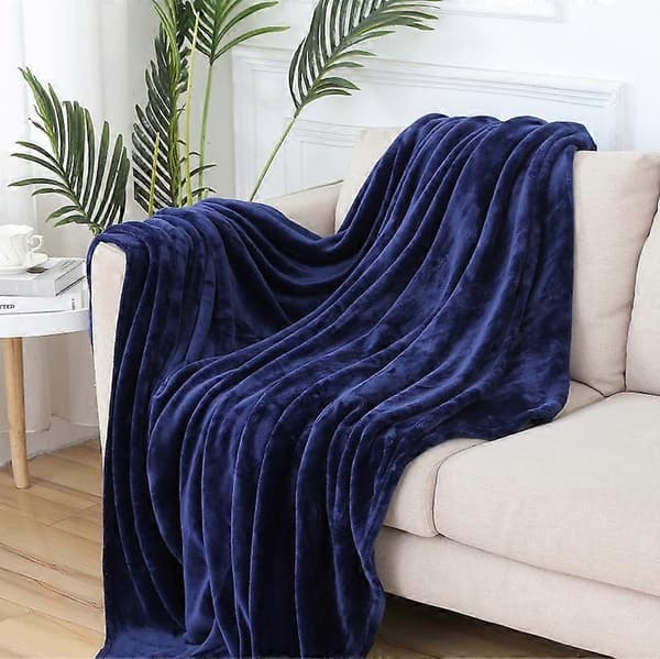 Stor Superblød og Fluffy Tæppe i Flanellfleece -Mørkeblå- 100 x 150 cm