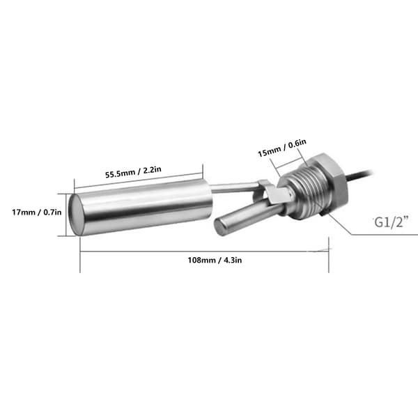 Andenæb Flydekontakt 304 Rustfrit Stål Vand Væskeniveau Sensor G1/2\" DC0-220V