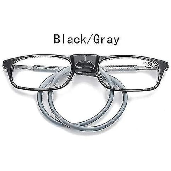 Magnetiske Hengende Halsbriller Bærbare Sammenleggbare Tr90 Lesebriller For Menn Kvinner 2.0x Black Gray