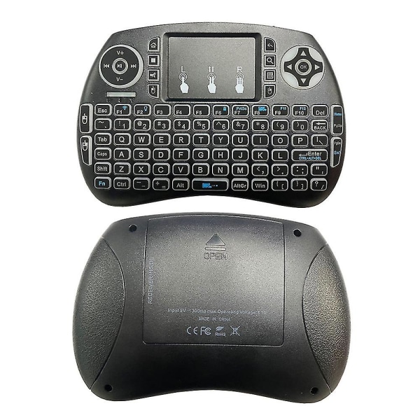 Baggrundsbelyst mini-trådløst tastatur, håndholdt fjernbetjening med touchpad-mus