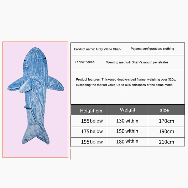 Shark Teppe Super Myk Koselig Flanell Hettegenser Shark Sovepose Shark Tail Wearable Fleece Teppe Voksen Barn Cosplay Shark Costume Shark Gaver 150CM