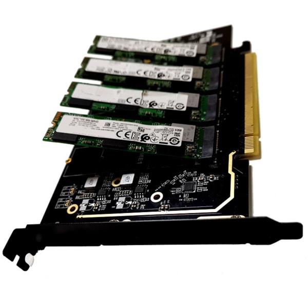 M.2 Nvme To Pcie 4.0 X16 Adapter Card, Stöder 4 Nvme M.2 2280, Stöder Bifurcation Raid black