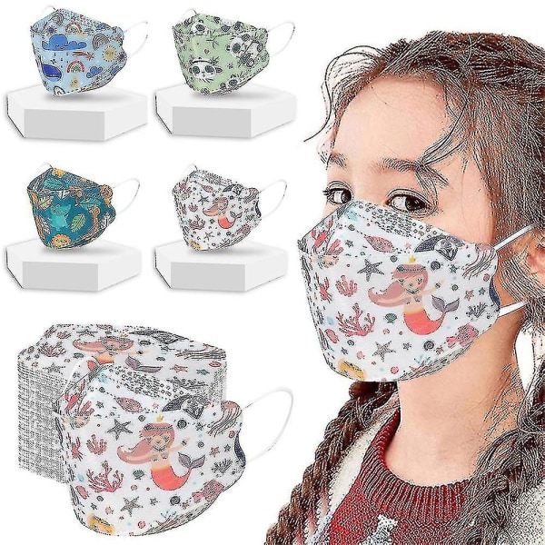 Ansiktsmasker för barn Kf94-masker Barn Kf94-masker Skyddsmasker Tecknad Kf94 engångsmasker 100PCS White