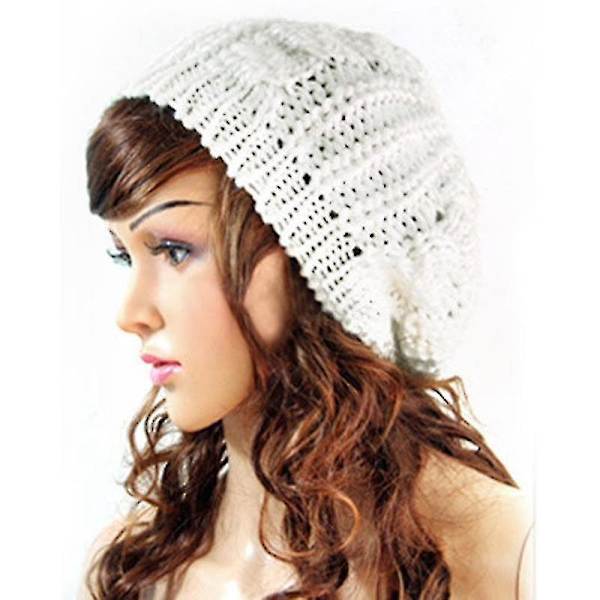 Hhcx-kvinner Vinter Varm Strikket Tykk Hekle Slouch Stretch Dame Beanie Varm Lue White