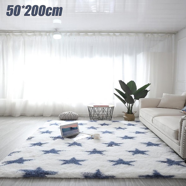Pörröinen pehmomatto matto olohuoneen Shaggy suorakaide matto sisustus 50x200cm White Background Blue Star