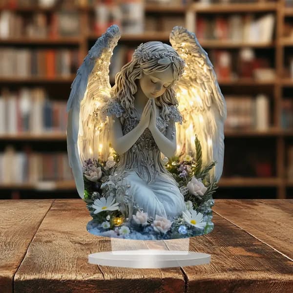 【BQ】Briljant Bedende Engel Statue Akryl Borddekorasjon Med Base P White