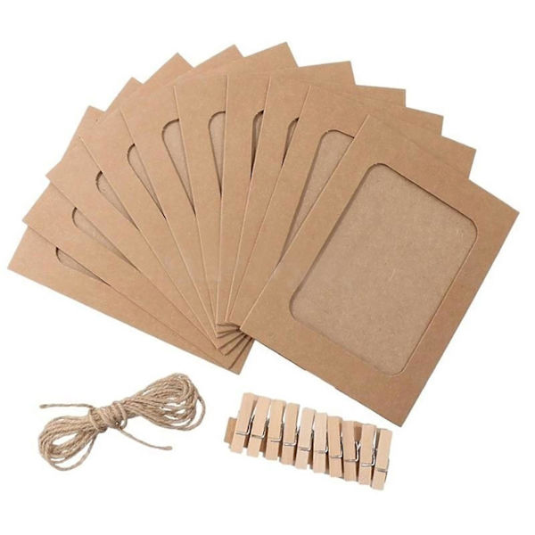 1 Set Hanging Photo Frames Adjustable Hanging Rope Dust-proof Paper Diy Photo Collage Frames Home Decoration Kraft Paper