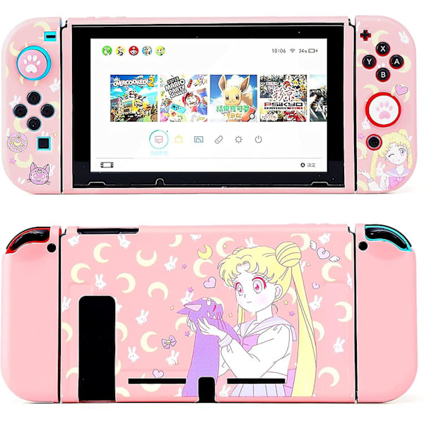 Söt case för Nintendo Switch - Soft Slim Grip Cover Shell för konsol och Joy-con (sailor Moon)