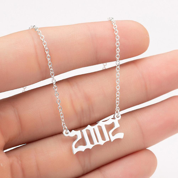 1980-2019 Birth Year Number Charm Pendant Stainless Steel Chain Necklace Jewelry Silver 2002