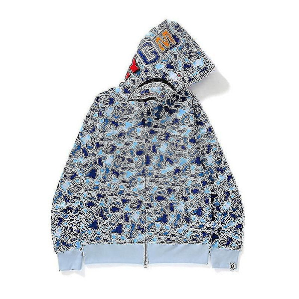 Den nya Luvtröja för herr Camo Loose Zipper Jacka Sweatershirt För Herr Pojke Cyan Blue Cyan Blue M