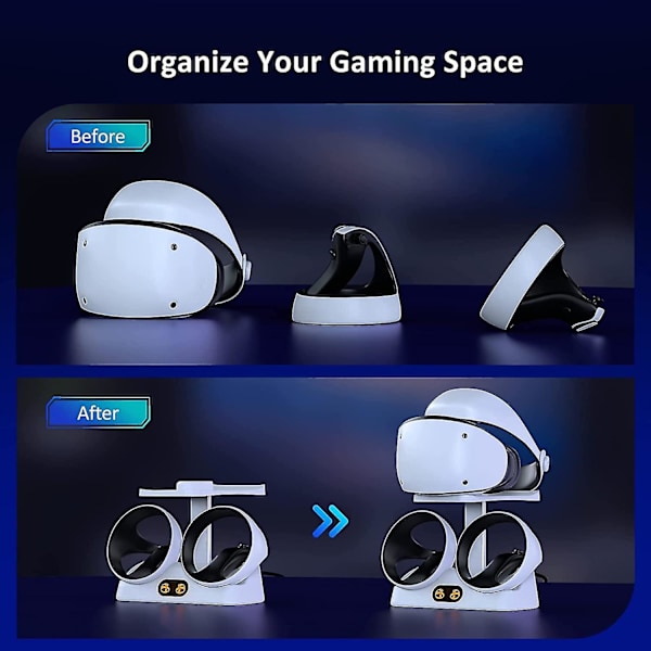 Kontrollladdstation för Psvr2, dubbel snabbladdningsdocka med led-ljus, headset-displaystativ och kontrollfäste