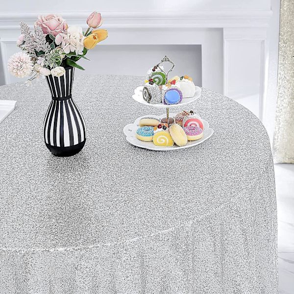 Rund pailletter dug, glitter dug til brude dekorationer Sliver 180cm