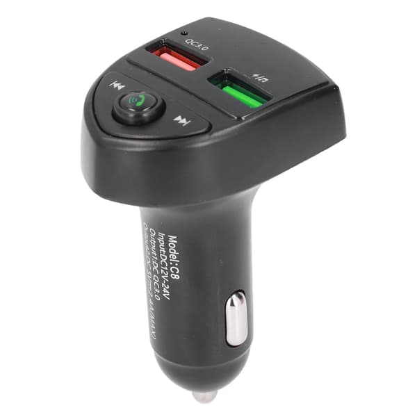 Bluetooth 5.0 Biladapter Dobbel USB Hurtiglading Trådløs FM-sender Håndfri Samtale LED-Bakgrunnsbelysning