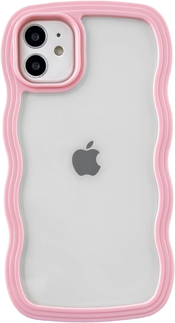 [BQ]Sött vågigt mönster stötsäkert mjukt kompatibelt iPhone skyddsfodral (rosa, iPhone 11)