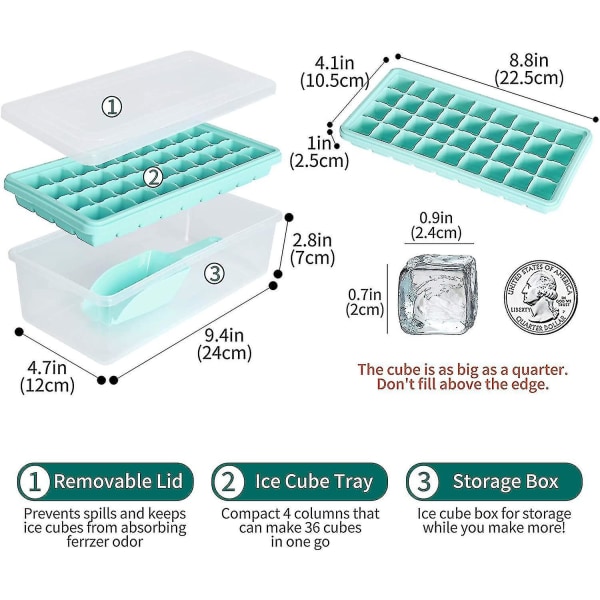 Ice Cube Fack Lock Och Bin Silikon Is Fack Med Skopa 77 grids GREEN