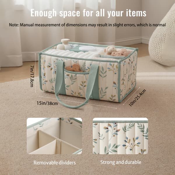 【BQ】Portable Storage Basket with Sturdy Handles Light Blue White Polyester Organizer for Car Trunk Home