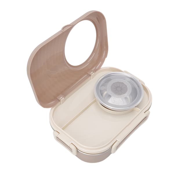 1450ml Rustfritt Stål Termisk Bento Matboks Dobbelt Lag Rombeholder for Studenter Brun