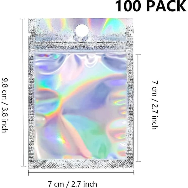 100 stk holografiske emballasjeposer Små goodieposer Mylarposer Zip Lock Lukt