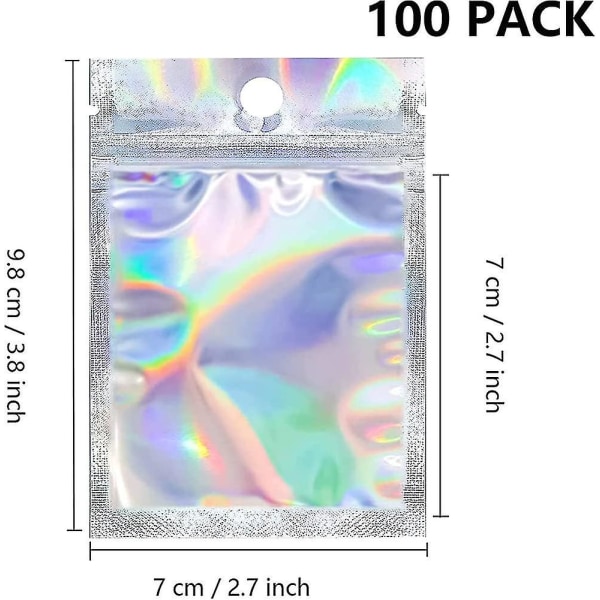 100pcs Holographic Pcaging Bags Small Goodie Bags Mylar Bags Zip Lock Smell