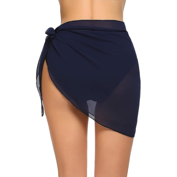Kvinder korte saronger Beach Wrap Sheer Bikini Wraps Chiffon Cover Ups NAVY BLUE XL
