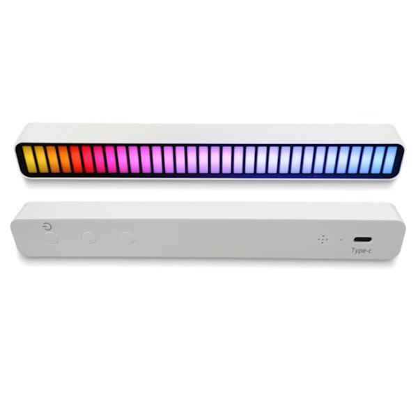 Stemmeaktiveret pickup rytmelys Farverig lydkontrol Ambient lys med 32 bit musikniveauindikator til bil White
