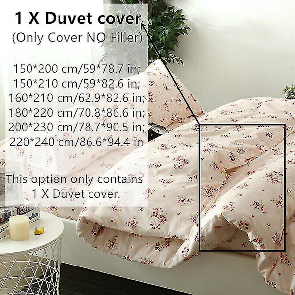 Bomuld Sengetøj Sæt Pudebetræk Lagner Dyne Dynebetræk Floral Country Style 180X220cm(duvet cover)