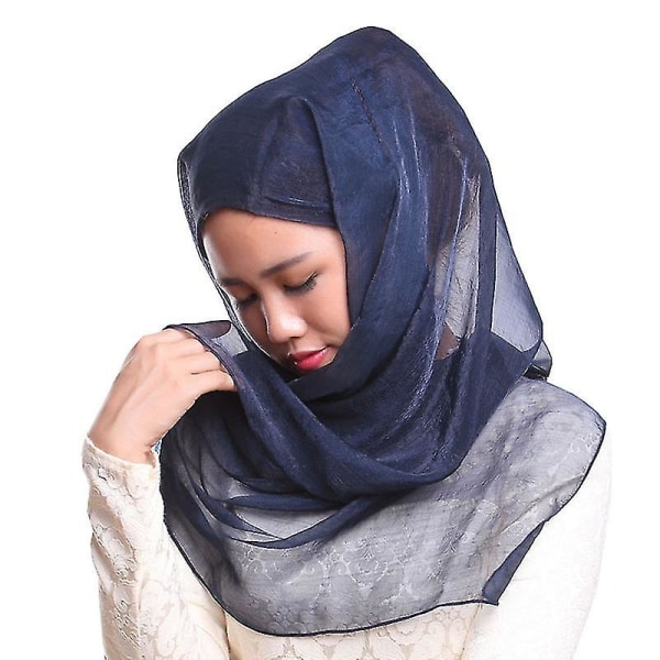 Kvinder Islamisk Muslim Hijab Tørklæde Blødt Sjal Dubai Full Cover Wrap Tørklæde Tørklæder Navy Blue