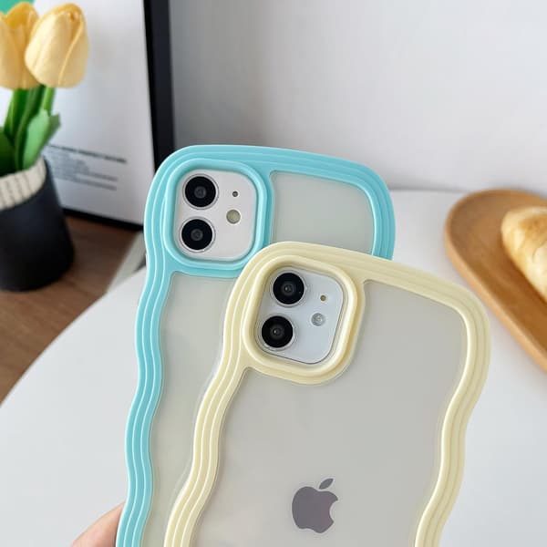 [BQ]Sött vågigt mönster stötsäkert mjukt kompatibelt iPhone skyddsfodral (rosa, iPhone 11)