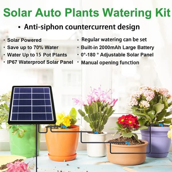 【BQ】Solar-powered irrigation with timer - Automatic drip irrigation 15m with anti-siphon for garden, greenhouse and vegetables-FF-