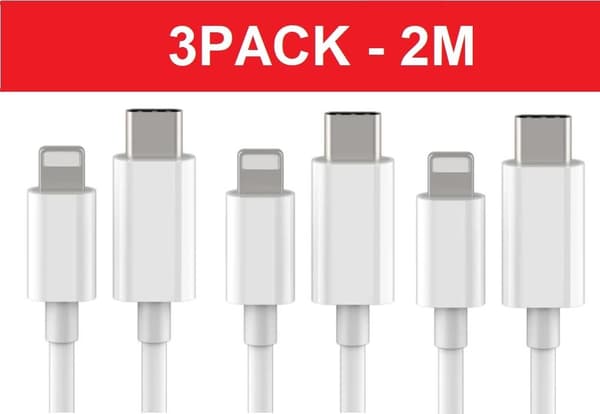【BQ】3-pak 2m Lightning & USB-C Opladerkabler Hvid Hvid White 3-PACK 2m IOS - USBC