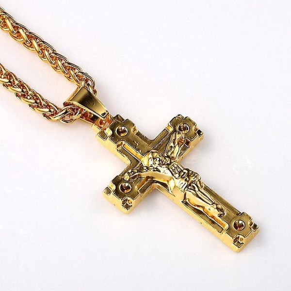 Herr 14k guldpläterad High Fashion Cross "012" hänge 5 mm 24" tum Figaro Chain