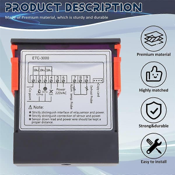 ETC-3000 Temperaturregulator Køleskabstermostat Regulator Black