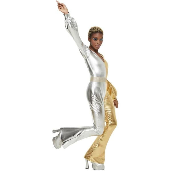 【BQ】Smiffys Dame 70'er Super Chic Kostume M Guld/Sølv Gold/Silver M