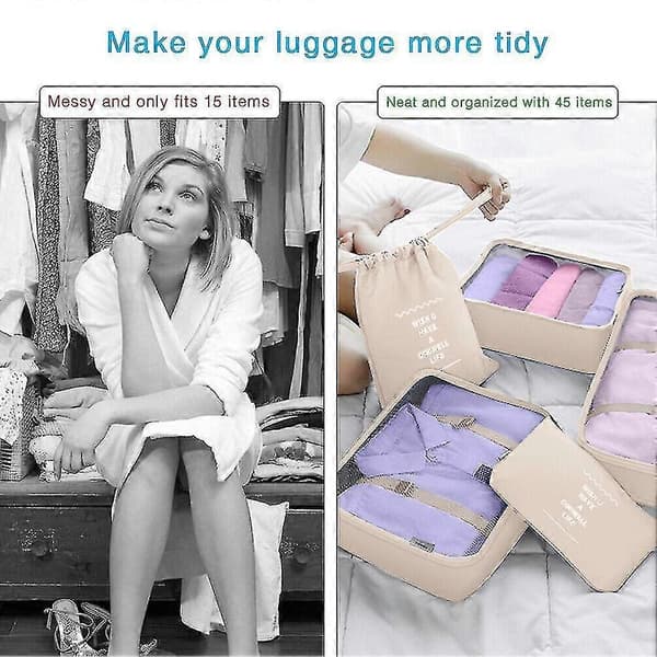 8-delars organiseringset bagage resväska förvaringsväskor packningskuber presenter Beige
