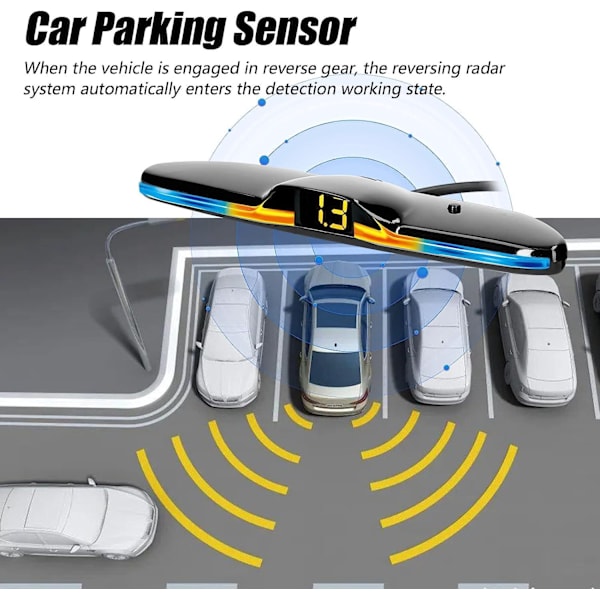 4 Parkeringssensorer Avståndsdetektering LED Ljus Avstånd Display Varningsljud