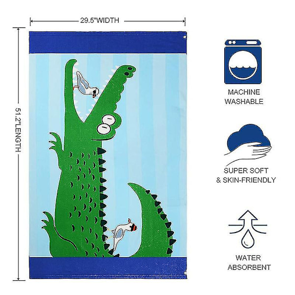 Pojkar Flickor Hooded Beach Badhandduk Barn 100 % bomull Badrock Tecknad badfilt Simning Surfa Poncho Sportrock Crocodile