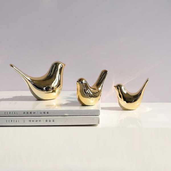 Keramisk gyllene fågelstaty modern dekorativ skulptur hemprydnad XL