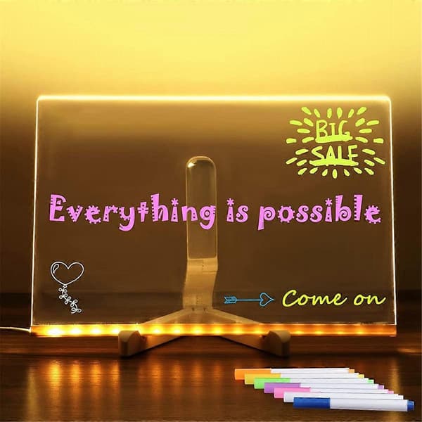 【BQ】Acrylic LED Luminous Drawing Board Toy for Kids Scratch-Resistant Adjustable Erasable Letter Message Note Board Birthday Gift As Shown