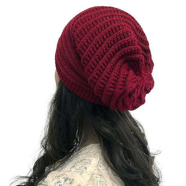 Män Kvinnor Slouchy Baggy Beanie Oversized Hat Skull Ski Cap Purplish Red