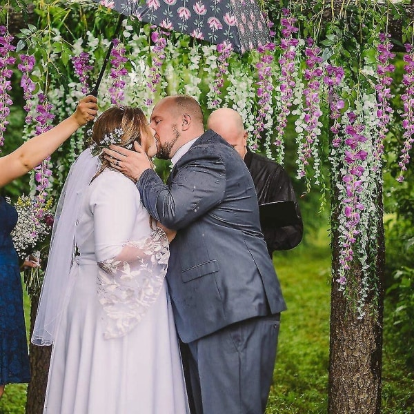 Tekokukat, Keinotekoinen Wisteria, Sisustus, Valmistettu Silkistä, 12 osaa - Maitomaisen valkoinen fuksia Fuchsia