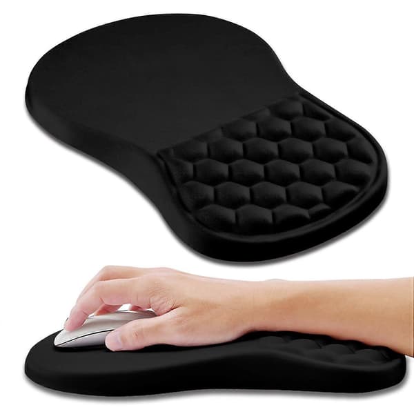 Ergonomisk musemåtte håndledsstøtte, håndledsstøtte musemåtte til karpaltunnelsmerter med integreret memory foam skrå massagebule (11,8x7,9 tommer) Black